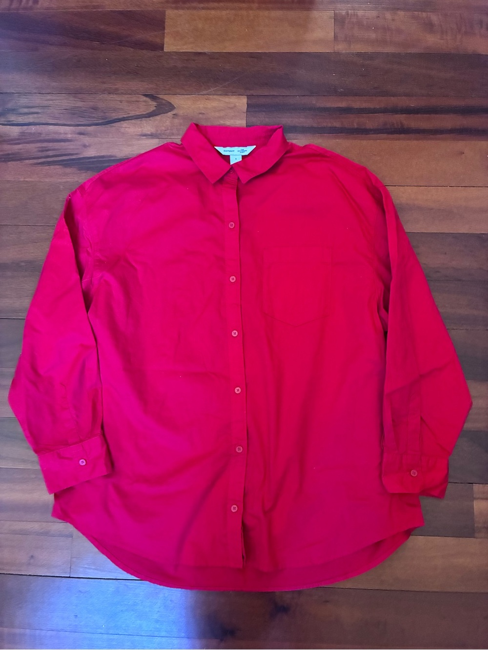 Old Navy Women's Boyfriend Style Bright Red Button-Down Shirt